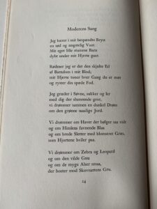 Første side af digtet: “Moderens sang” af Johannes V. Jensen